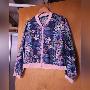 Floral Bomber Jacket with Pink Accents